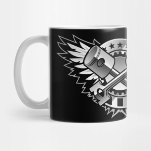 Crossed Pistons and Wings with Stars and Stripes Chrome Logo Mug